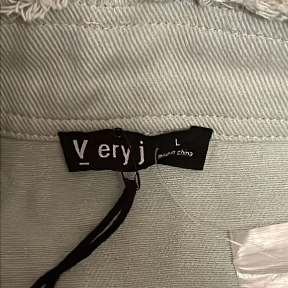 Very J Colorblock Sage Frayed Denim Button Mini Skirt Casual Womens Large - Picture 11 of 15